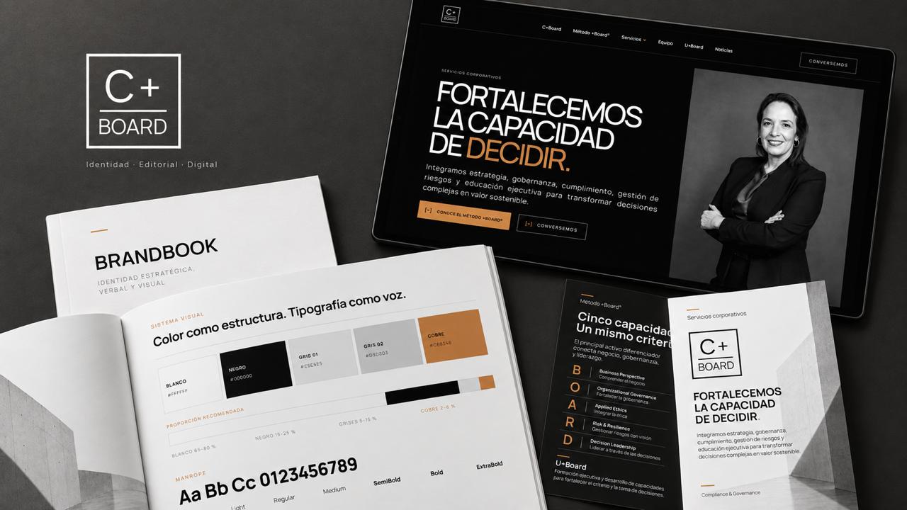 Proyecto C+Board: identidad, manual de marca, sitio web y pieza editorial